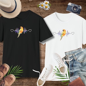 Sun conure, Valentine’s day gift Sun conure heartbeat wave couple T-Shirt ideal gift for sun conures owner gift, pet sun conure themed gift