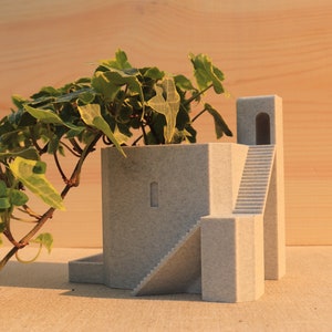 3D Printed Stair Vase, Indoor and Outdoor Vase with a Drainage Moat Perfect for Succulents, Cacti, and Other Small Plants