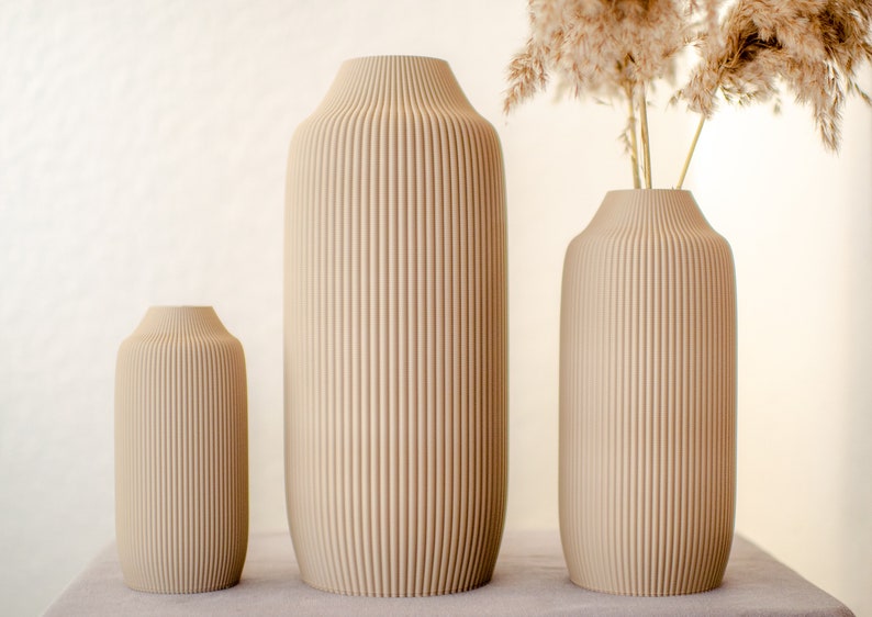 Dekovase / 3D Druck Två / bis 60cm/ Vase/ Pampasgras / Trockenblumen / Dekoration / Eukalyptus / Bouquet/ Schleierkraut beige