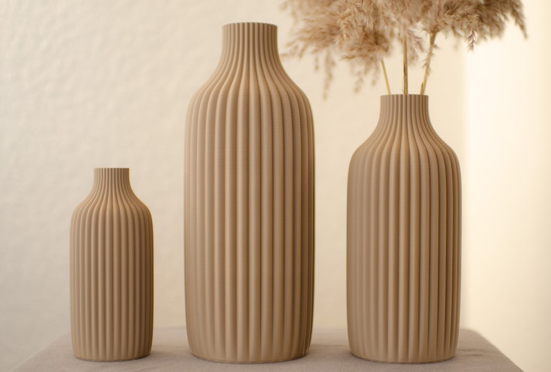 Dekovase / 3D Druck Tolv / bis 60cm / Vase / Pampasgras / Trockenblumen / Dekoration / Eukalyptus / Bouquet / Schleierkraut beige