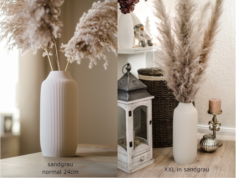 Dekovase / 3D Druck Två / bis 60cm/ Vase/ Pampasgras / Trockenblumen / Dekoration / Eukalyptus / Bouquet/ Schleierkraut sandgrau