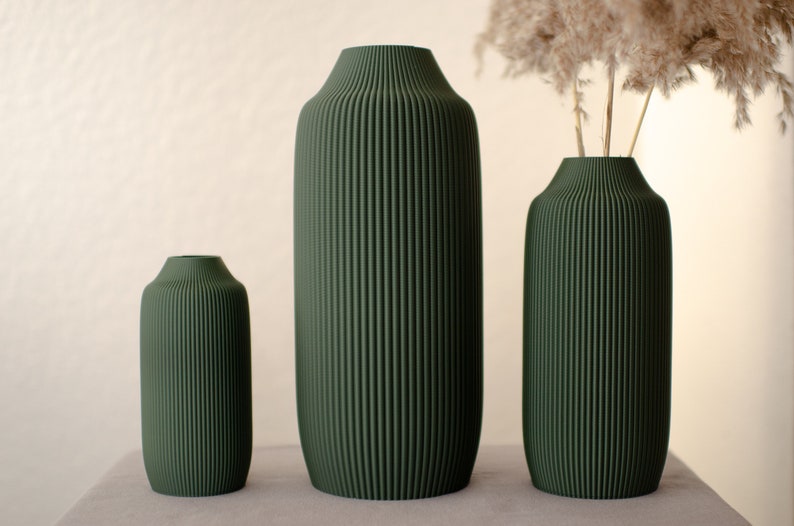 Dekovase / 3D Druck Två / bis 60cm/ Vase/ Pampasgras / Trockenblumen / Dekoration / Eukalyptus / Bouquet/ Schleierkraut dunkelgrün