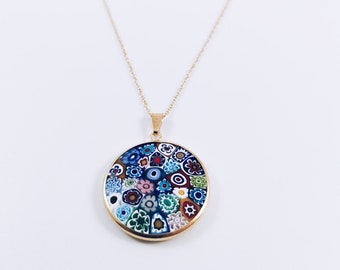 Collier Ancien En Perles Millefiori De Murano - Longueur ~68 Cm - Vintage Italie - Bon état