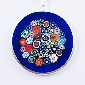 Silver Blue Millefiori Pendant (Murano Glass from Venice)