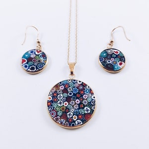 Millefiori Set in Golden Silver (Murano Glass from Venice)