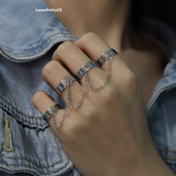 Four Finger Rings Adjustable Chain Four Open Finger Rings | Etsy