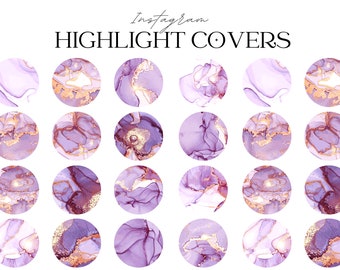 Cubiertas de resaltado de Instagram púrpura con textura de oro violeta, íconos de historia Ig, Instagram destacado, íconos resaltados, portadas de historia de Instagram