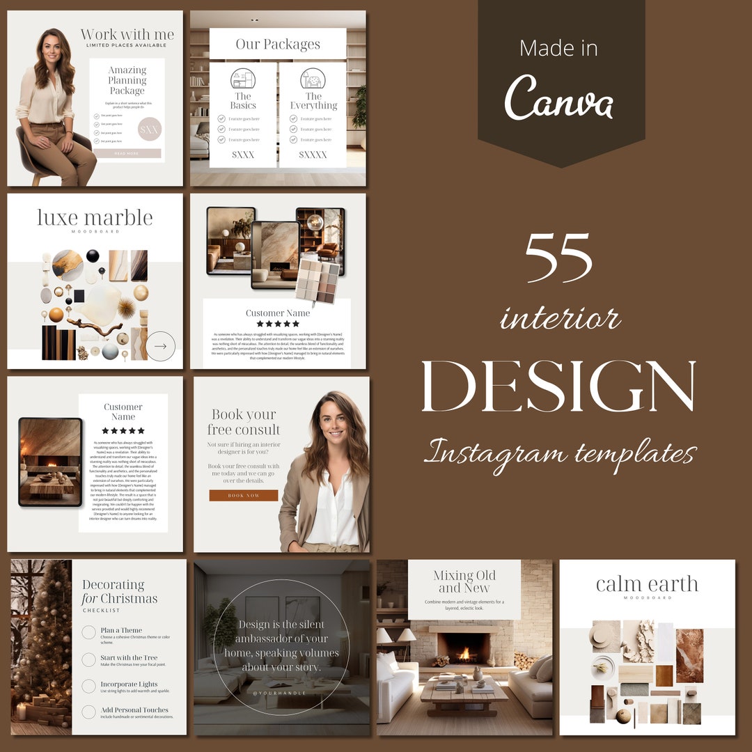 55 Interior Design Instagram Template Bundle - 55 Engagement Posts ...