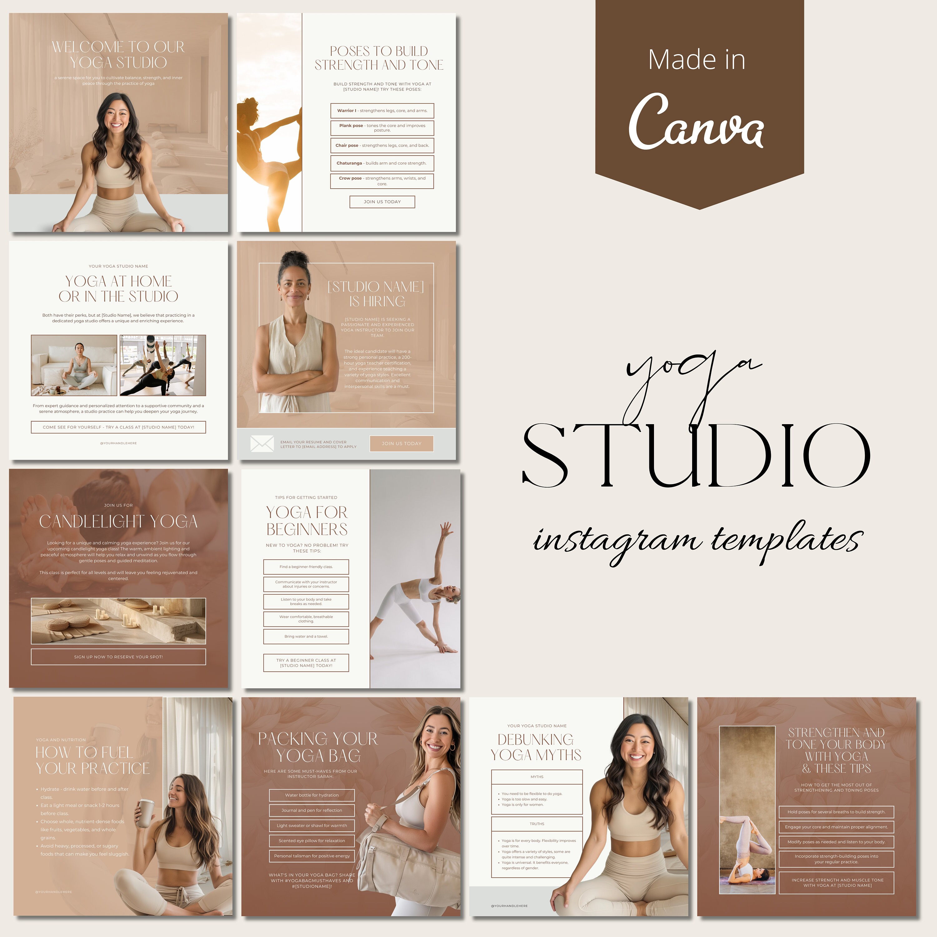 Yoga Studio Instagram Template - Engagement Booster, Canva Templates ...