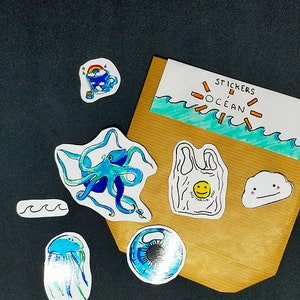 lot de stickers sur le thème des océans