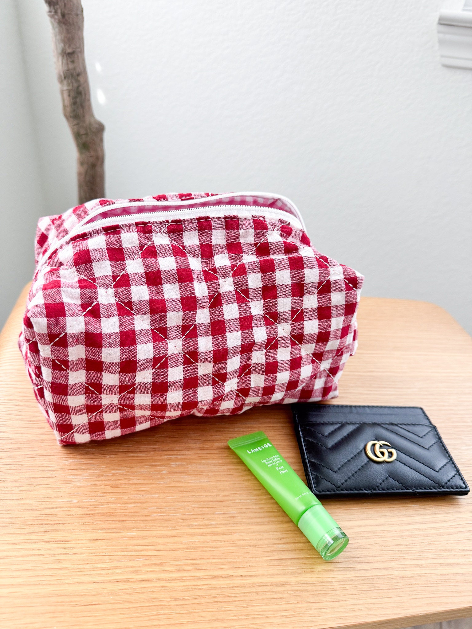 Gingham makeup bag deals