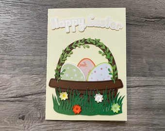 Happy Easter Egg Basket Greeting Card - Gender Neutral/Greens & Oranges