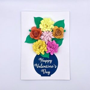 Happy Valentine’s Day Floral Greeting Card Customizable - 3D Pink/Orange/Yellow