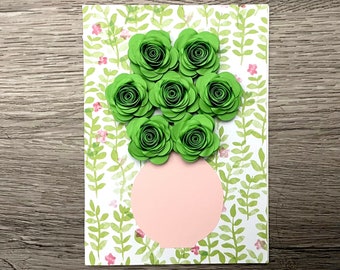 Floral 3D Greeting Card - Bright Green Flower Arrangement on Printed Greenery Base