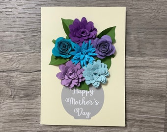 Happy Mother’s Day Floral Greeting Card - 3D Blues/Purples
