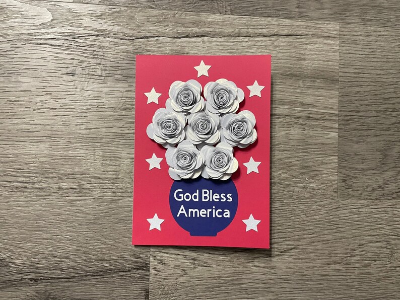 God Bless America Patriotic Greeting Card Red White and Blue with Stars image 1