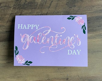 Happy Galentine’s Day Greeting Card with Pink Floral Vinyl