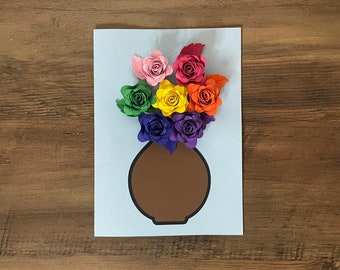 Floral Greeting Card Customizable -  3D Rainbow Flower Arrangement