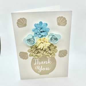 Thank You Floral Greeting Card Beach Theme Blues and Tans with Sea Shells image 4