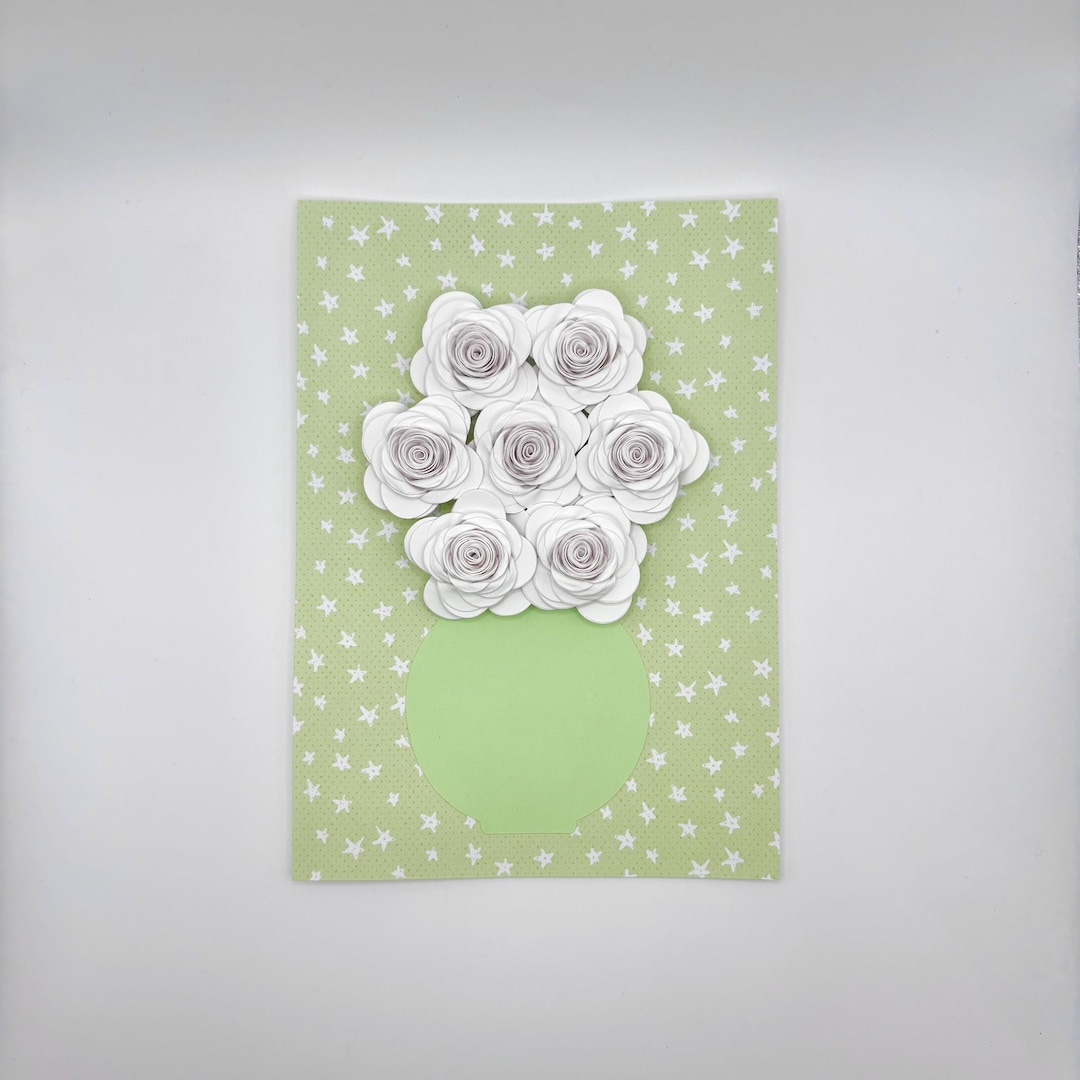 3D White Paper Roses Card – Handmade Floral Greeting, Custom Message - Etsy