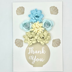 Thank You Floral Greeting Card Beach Theme Blues and Tans with Sea Shells image 3