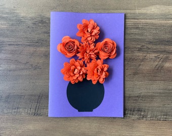Floral Greeting Card Customizable - 3D Orange on Purple