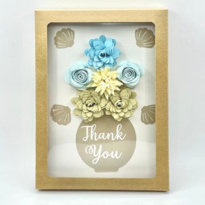 Thank You Floral Greeting Card Beach Theme Blues and Tans with Sea Shells image 2