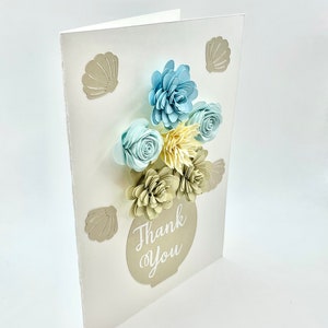 Thank You Floral Greeting Card Beach Theme Blues and Tans with Sea Shells image 6