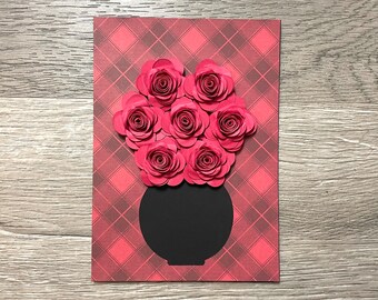 Floral Plaid Greeting Card - Red/Black Customizable