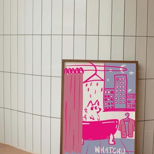 Hand-Drawn Pomeranian Bathroom Wall Art - Cute Dog Shower Illustration - Funny Pet Print for Bathroom Decor - Digital Download