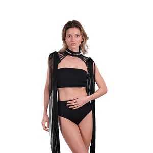 Black Suspiria Costume, Halloween Costume,Christmas Clothing, Wedding Guest Dress, Black Suspiria Outfit, Black Bohemian Dress, Macrame Top