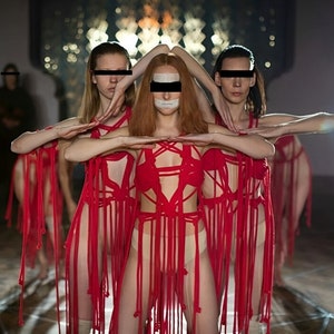 Suspiria Costume, Cozy Movie Costume,  Cosplay Costume, Red Outfit, Macramé dress, Drama Costumes, Handmade Clothing, Halloween Dress