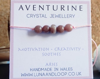 Bracelet - Purple Aventurine Gemstone Cord - Adjustable Stacking | Motivation, Creativity, Soothes | Aries - Boho Jewellery