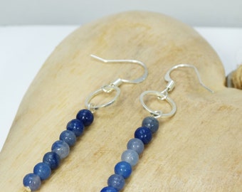 Blue Aventurine Gemstone & Silver Circle Contemporary Dangle Drop Earrings