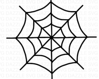 May include: A black and white spider web design. The web is centered and symmetrical, with radiating lines and concentric circles. The words "SVG & PNG" and "INSTANT DOWNLOAD" are at the bottom.