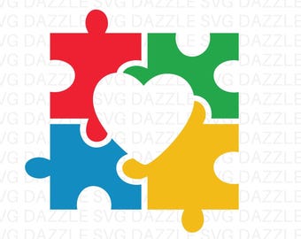 SVG de corazón para el autismo, SVG de concientización sobre el autismo, SVG de autismo, imágenes prediseñadas de autismo, vector de rompecabezas de autismo, archivo de corte para Cricut de autismo, descarga instantánea