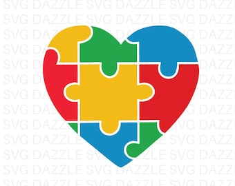 Autism Heart Puzzle SVG, Awareness Clipart, Cricut Cut File (Instant Download)