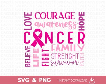 Cinta de concientización sobre el cáncer de mama SVG, citas de sobrevivientes (descarga digital)