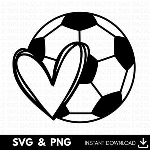 May include: Black and white soccer ball graphic with a heart shape overlay. The heart is outlined and positioned over the ball. The text "SVG & PNG" is at the bottom, indicating a digital design.