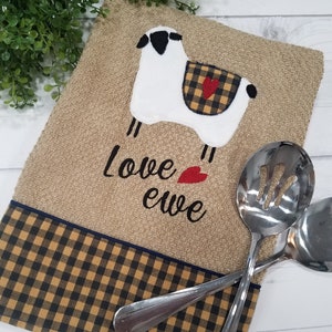 Sheep embroidered towel/Primitive sheep towel/sheep kitchen towel/sheep bathroom towel
