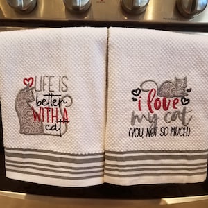 Cat lover embroidered hand towel/dish towel/bath towel/tea towel