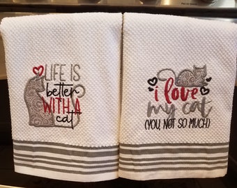 Cat lover embroidered hand towel/dish towel/bath towel/tea towel