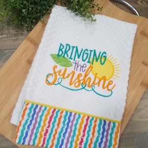 Summer inspired embroidered kitchen dish towel/ Embroidered kitchen towel/Beach kitchen towel/Beach embroidered bathroom towel