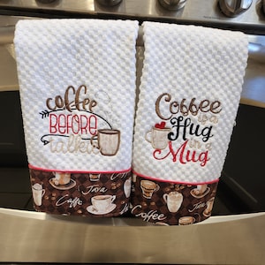 Coffee embroidered hand/ dish towel/kitchen towel