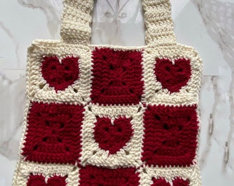 Granny Square Heart Crochet Tote Bag - Etsy