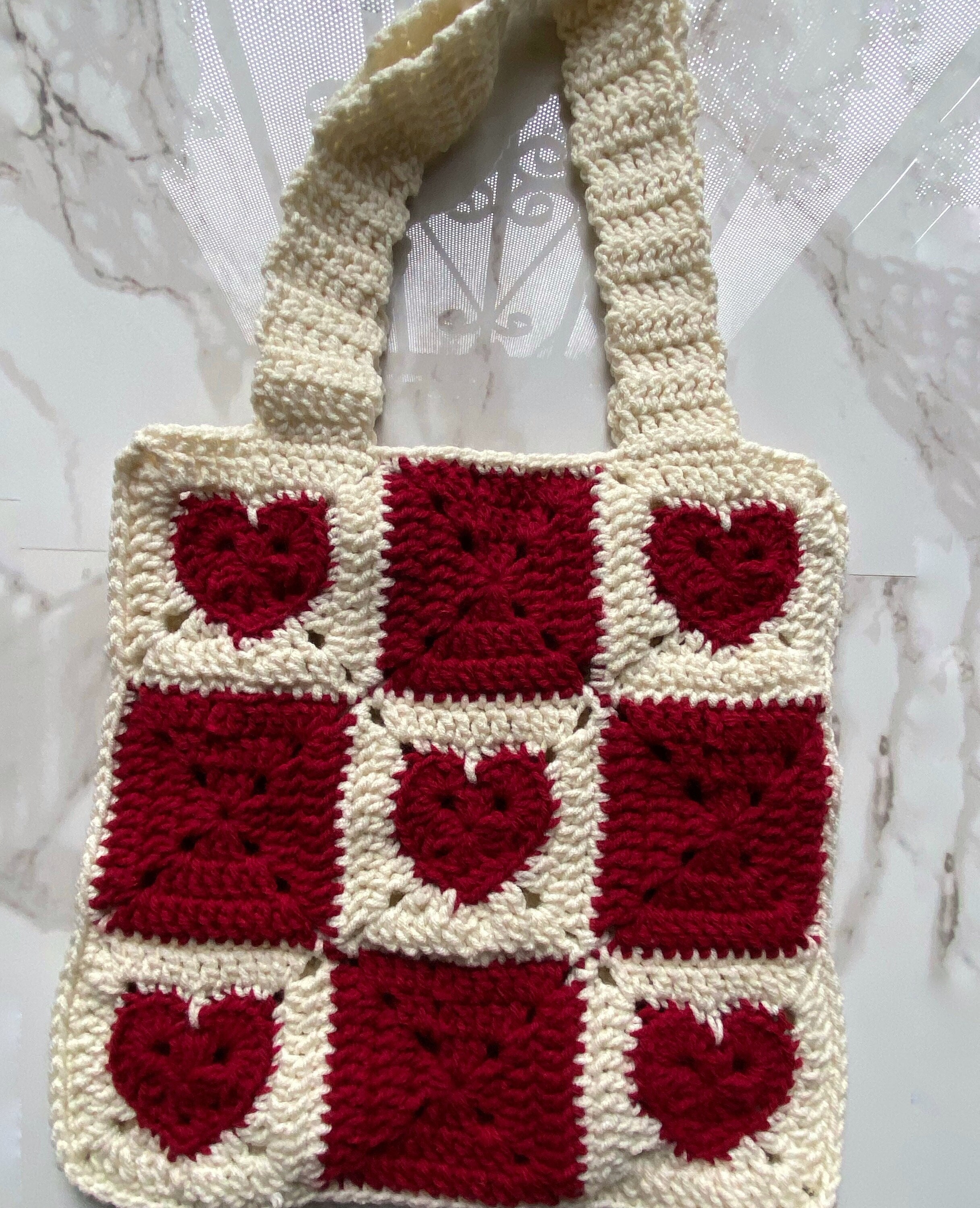 Crochet Heart Tote Bag 