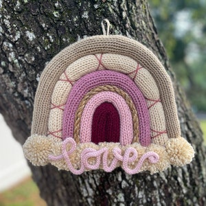 Boho Rainbow Wall Hanging with wire knitted word