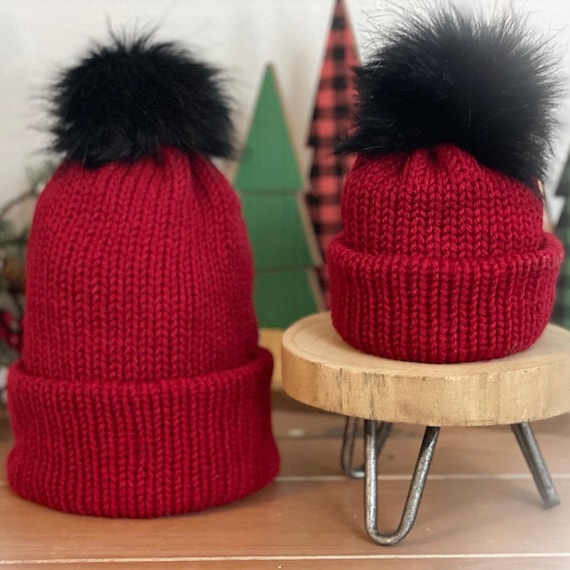 New handmade knitted Mommy and Me Beanie hat set ivory black adult/ 2t w… Amazon.com: Funky Junque Mommy & Me Beanie Set – Matching  main image 3