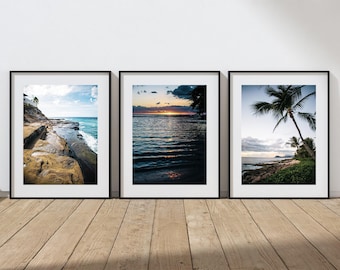 Set of 3 Oahu Island Photo Prints - Scenic Hawaii Wall Decor (FRAMES NOT INCLUDED)
