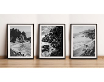 Breathtaking Big Sur Black and White Photo Set - Serene Home Decor Prints, Boho Chic, Minimalist Style (FRAMES NOT INCLUDED)